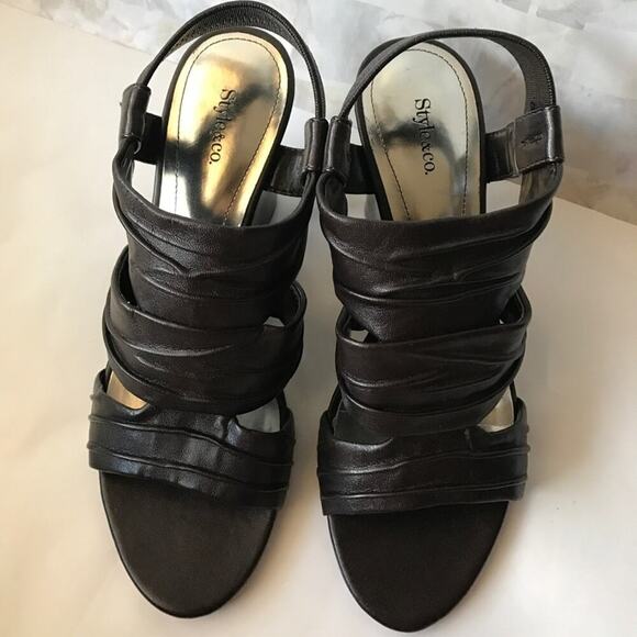 A8). Style & Co. Open Toes Wedges Dark Chocolate 5.5M - Picture 5 of 9